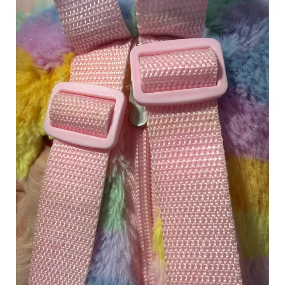 Rainbow Teddy Bear Plush Backpack Toddler Kids Pink Straps Carried Away